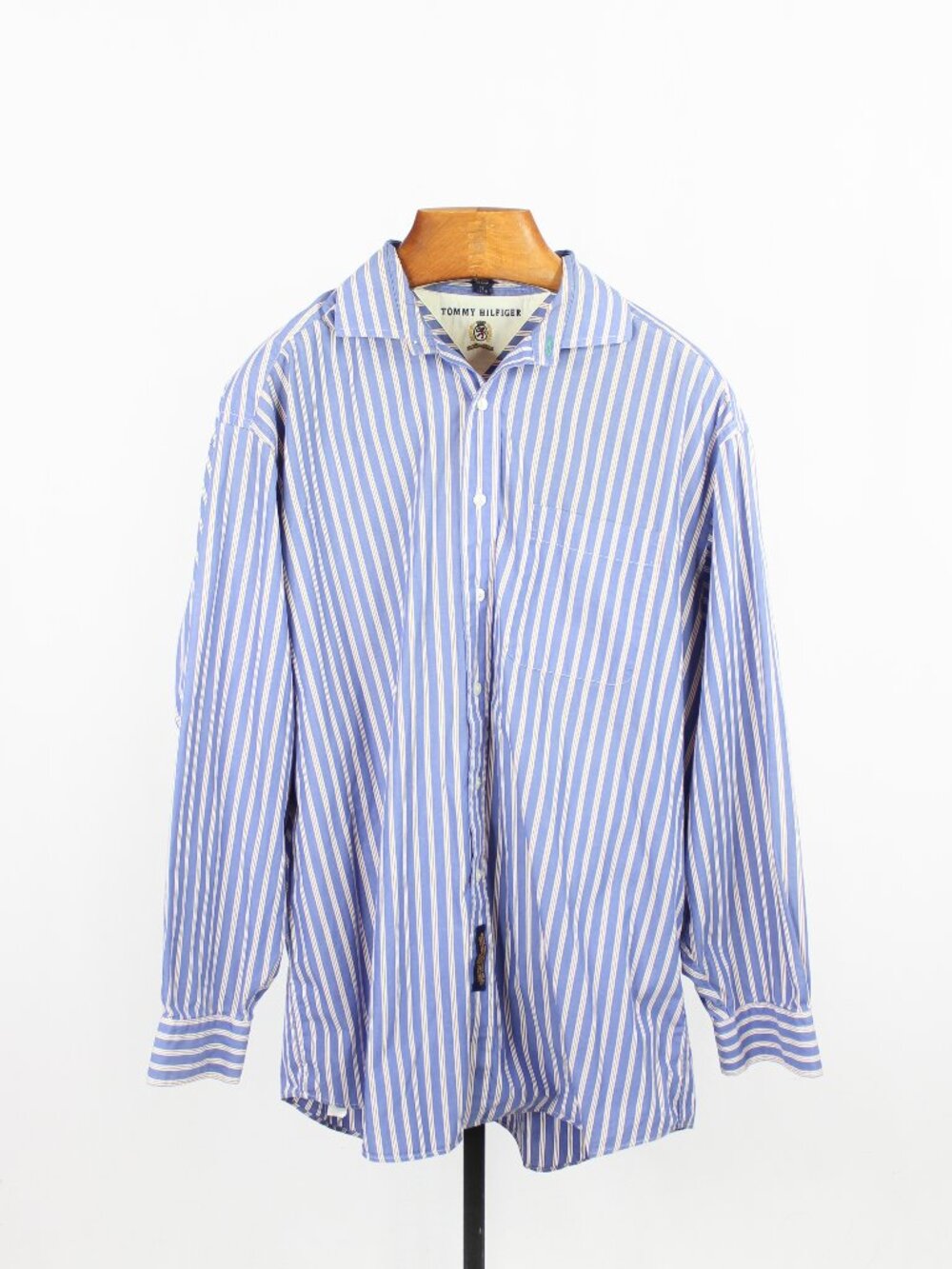Vintage 90's TOMMY HILFIGER Blue Stripe 100% Cotton Button Down Shirt, Size 17